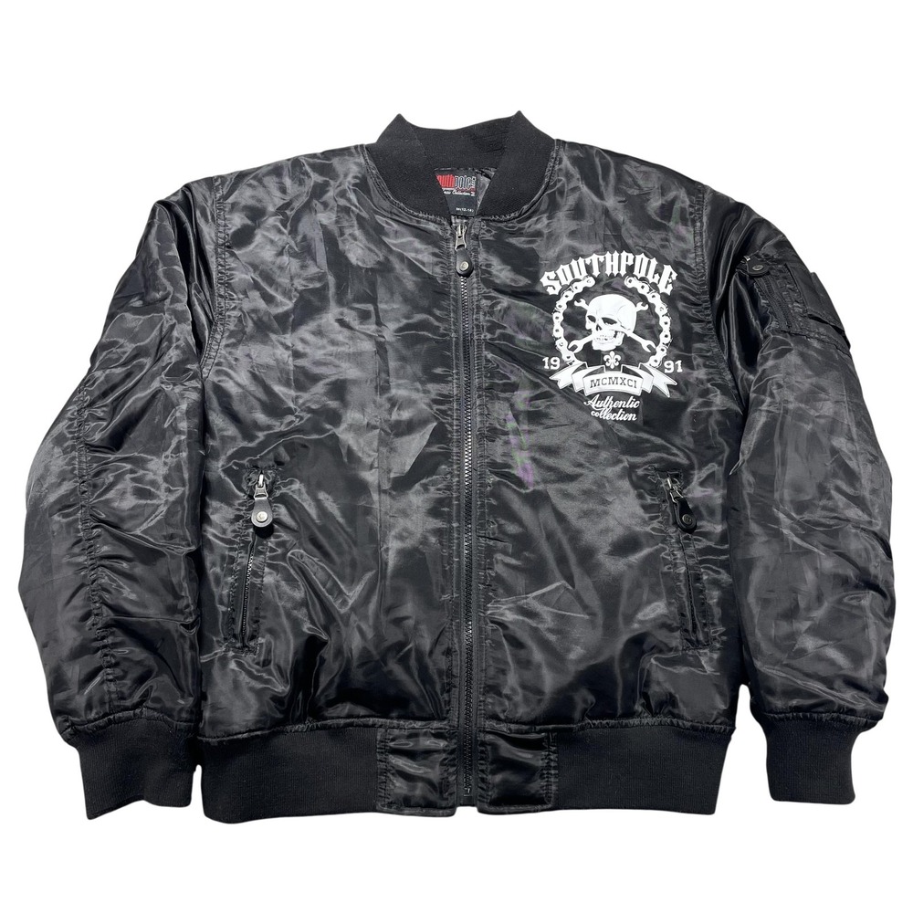 Southpole Jacket Boys Medium 12-14 Black Bomber‎ Quilted Skull Graphic Print